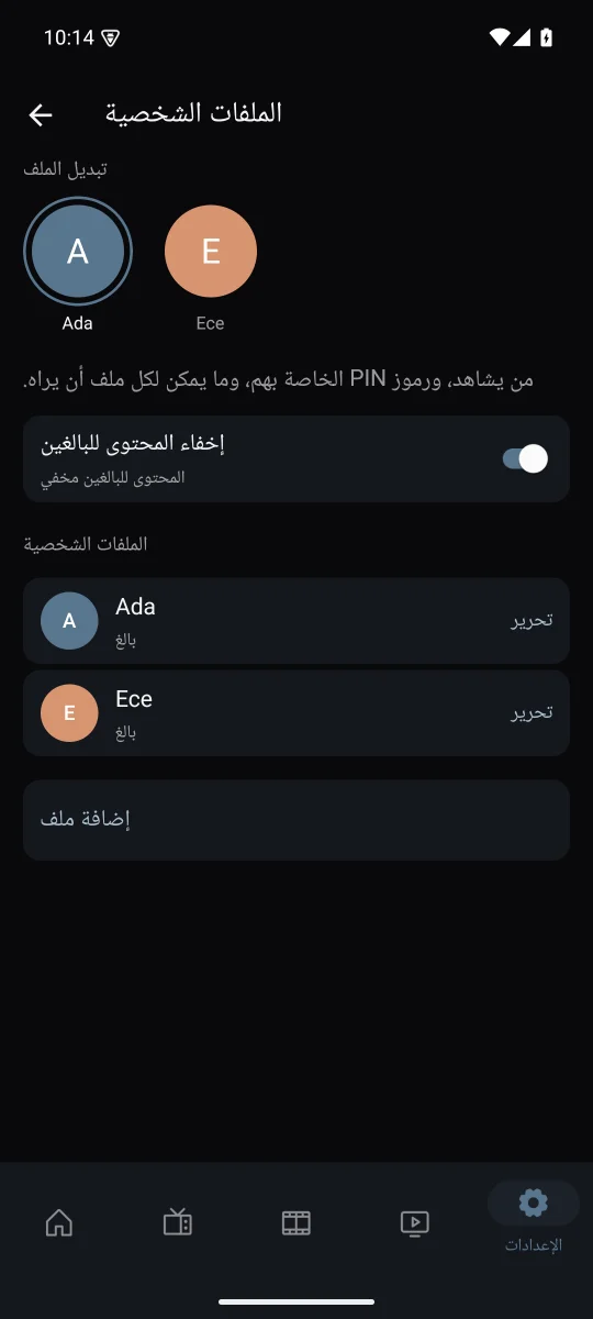 الملفات الشخصية ورمز PIN