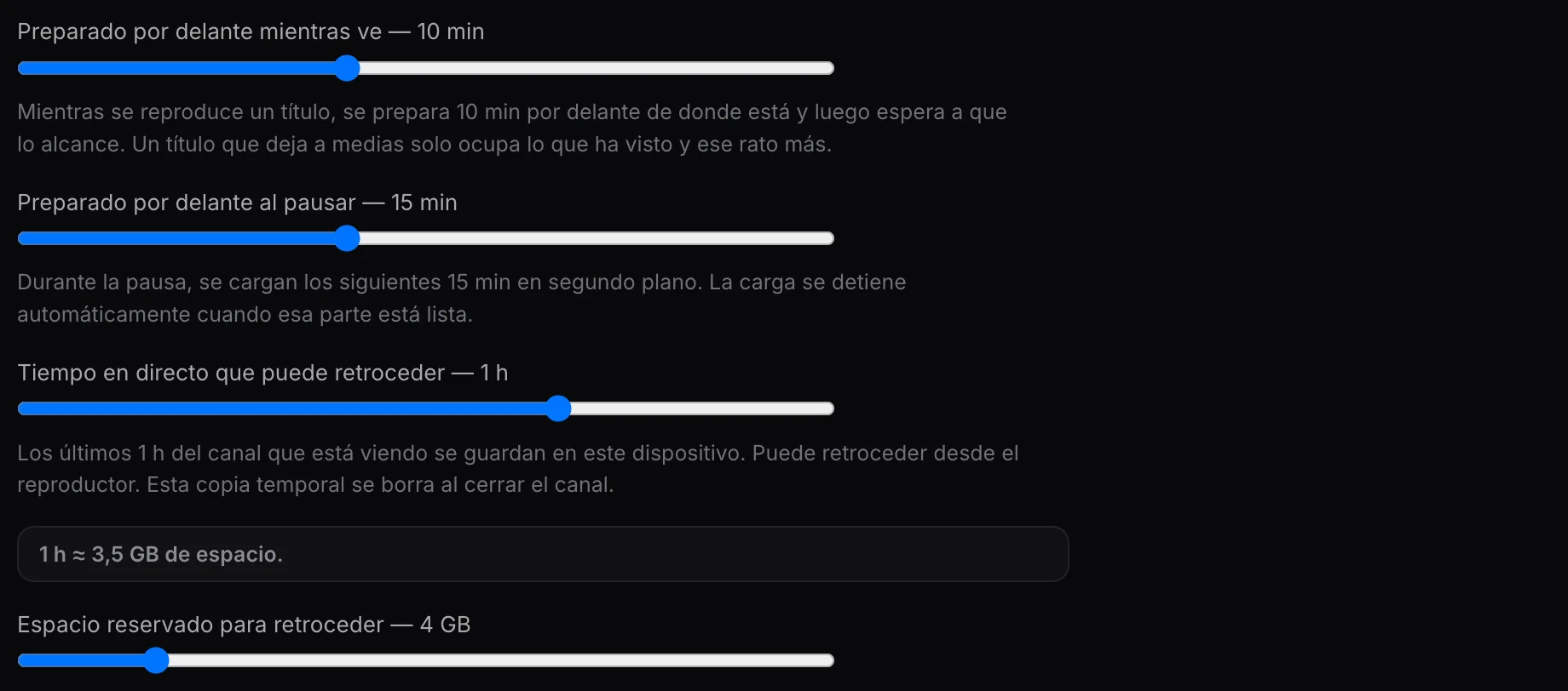 Opciones del búfer