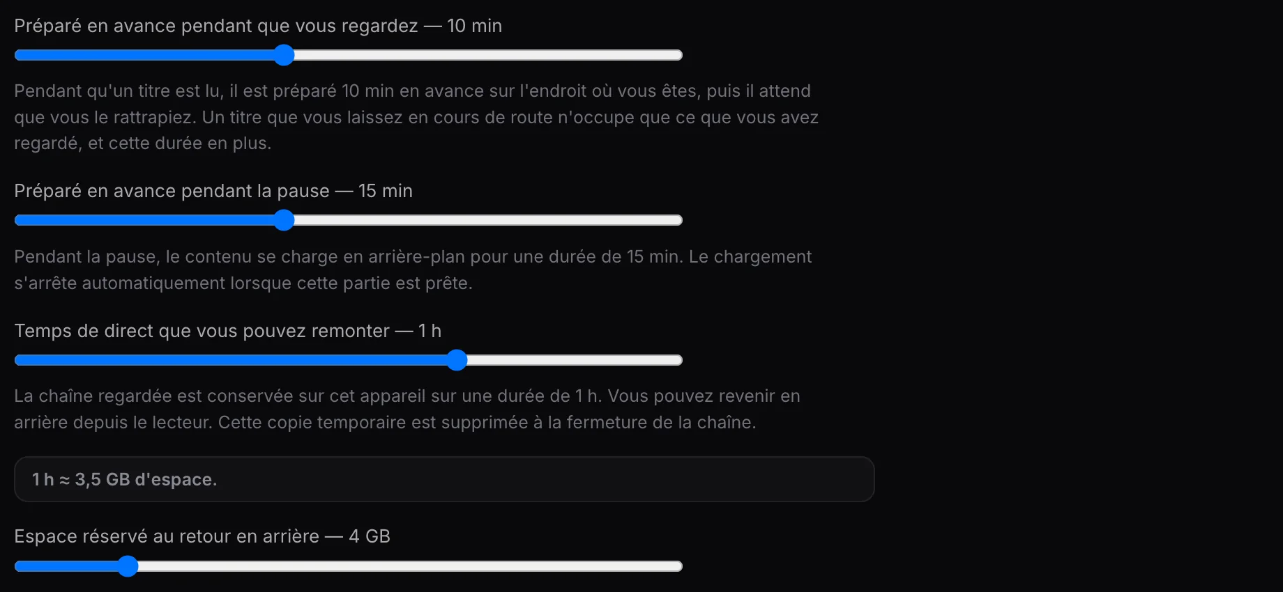 Options de mémoire tampon