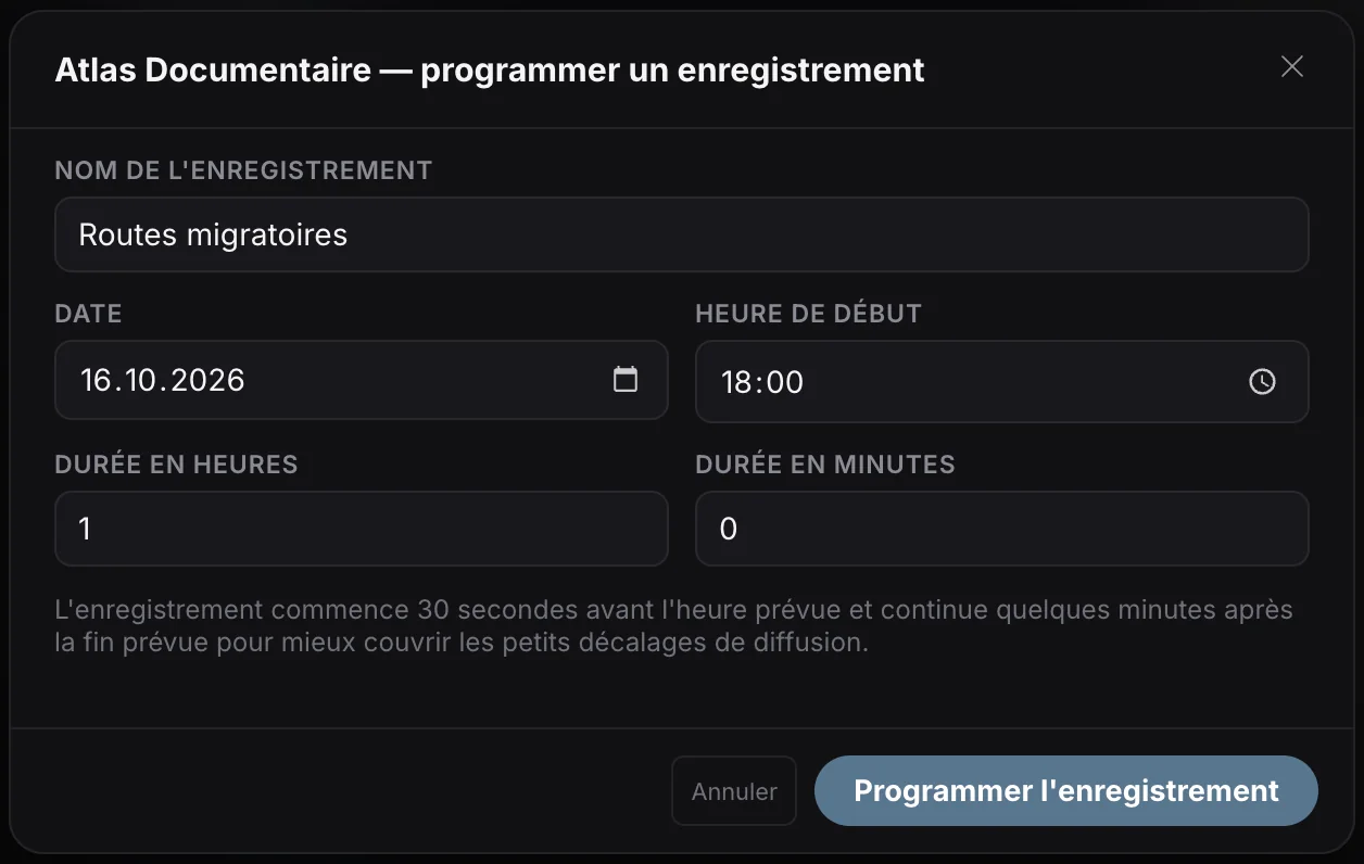 Enregistrement programmé