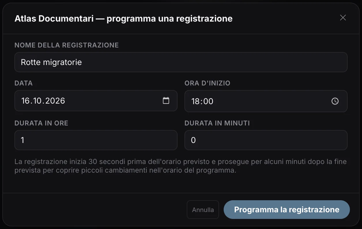 Registrazione programmata