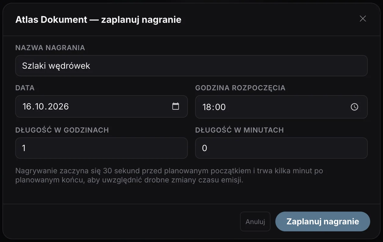 Zaplanowane nagrywanie