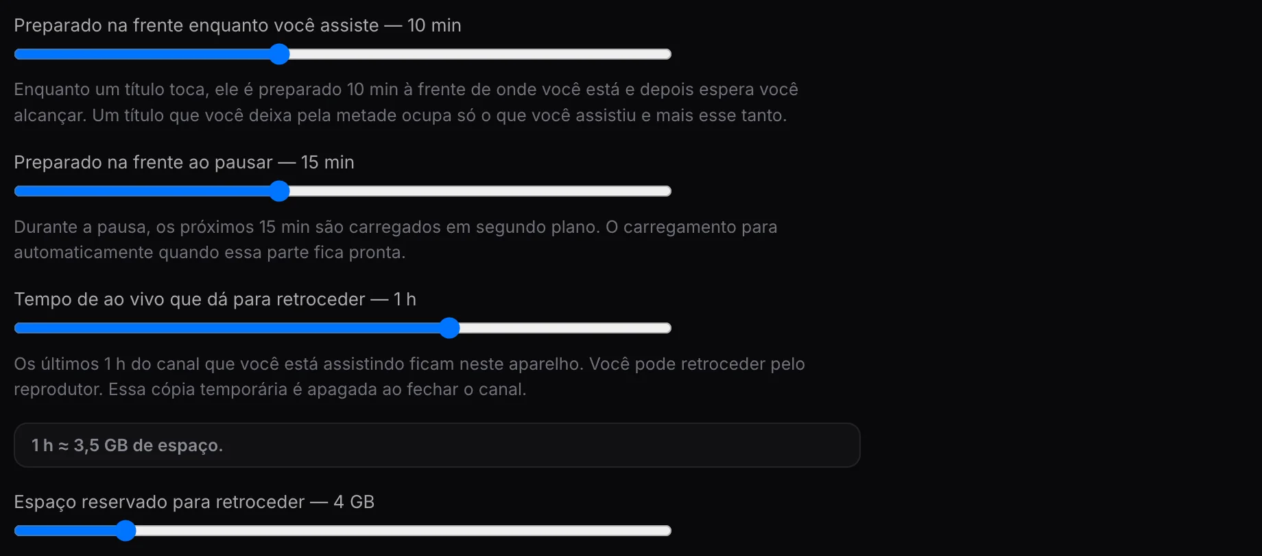 Opções de buffer