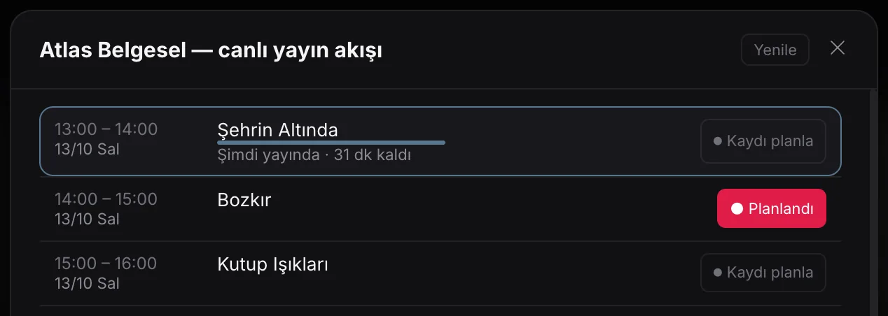 Canlı yayın akışı
