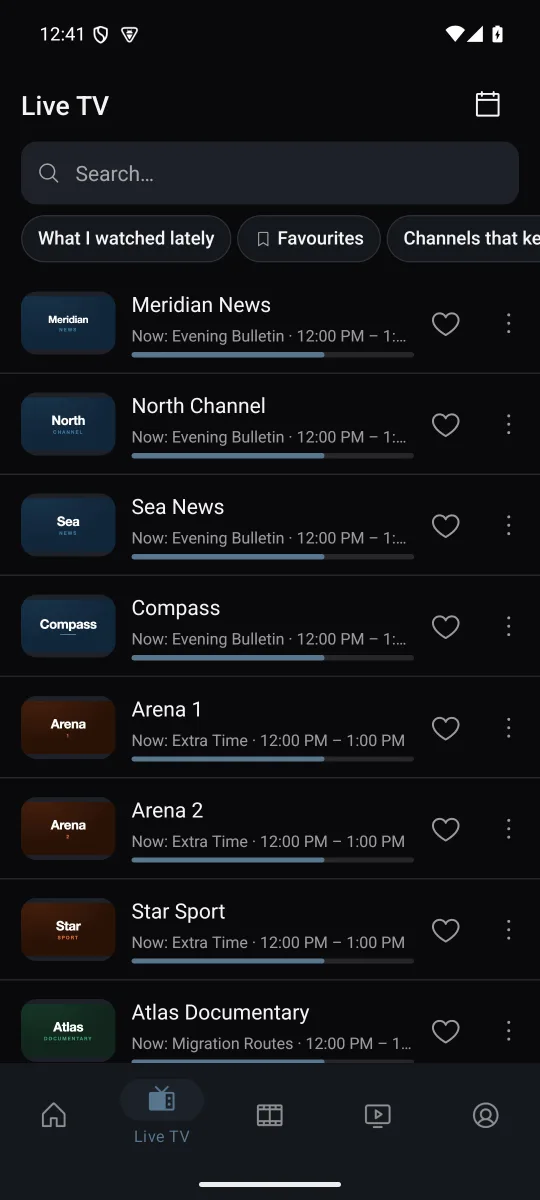 Your live channels
