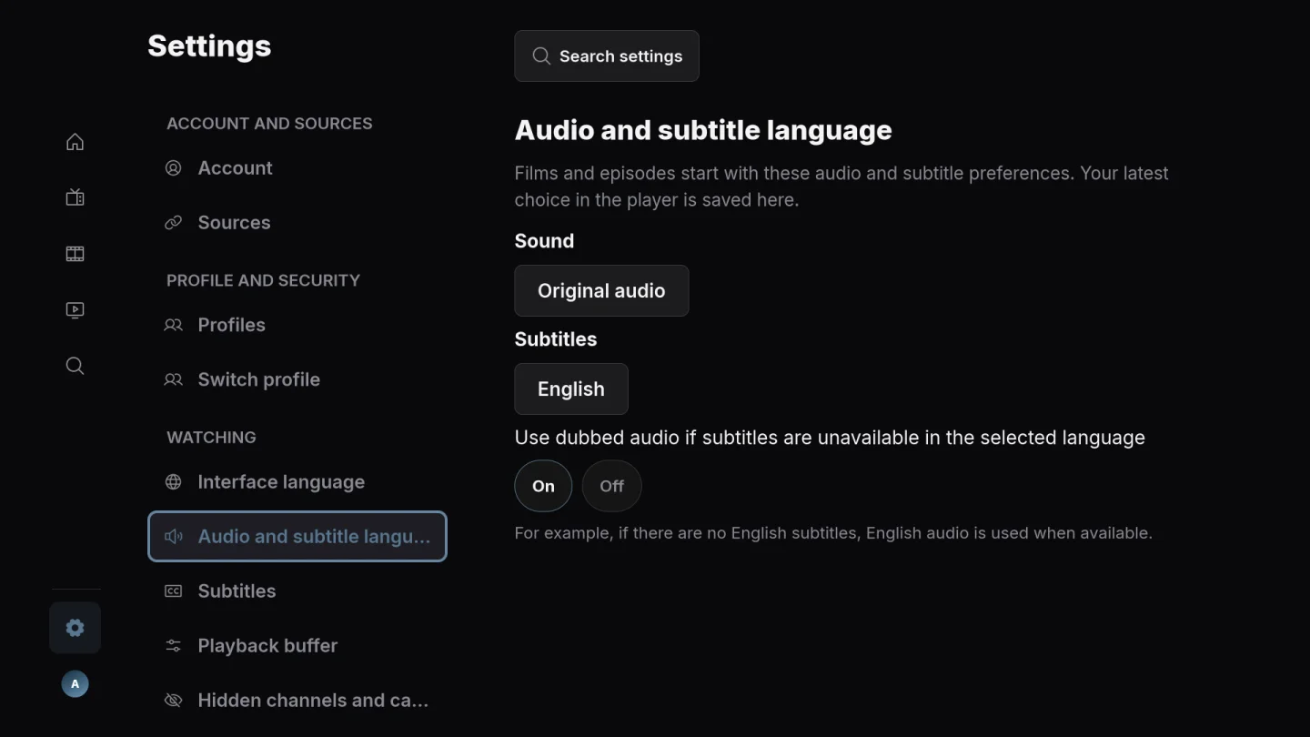 Set your audio and subtitle preferences.