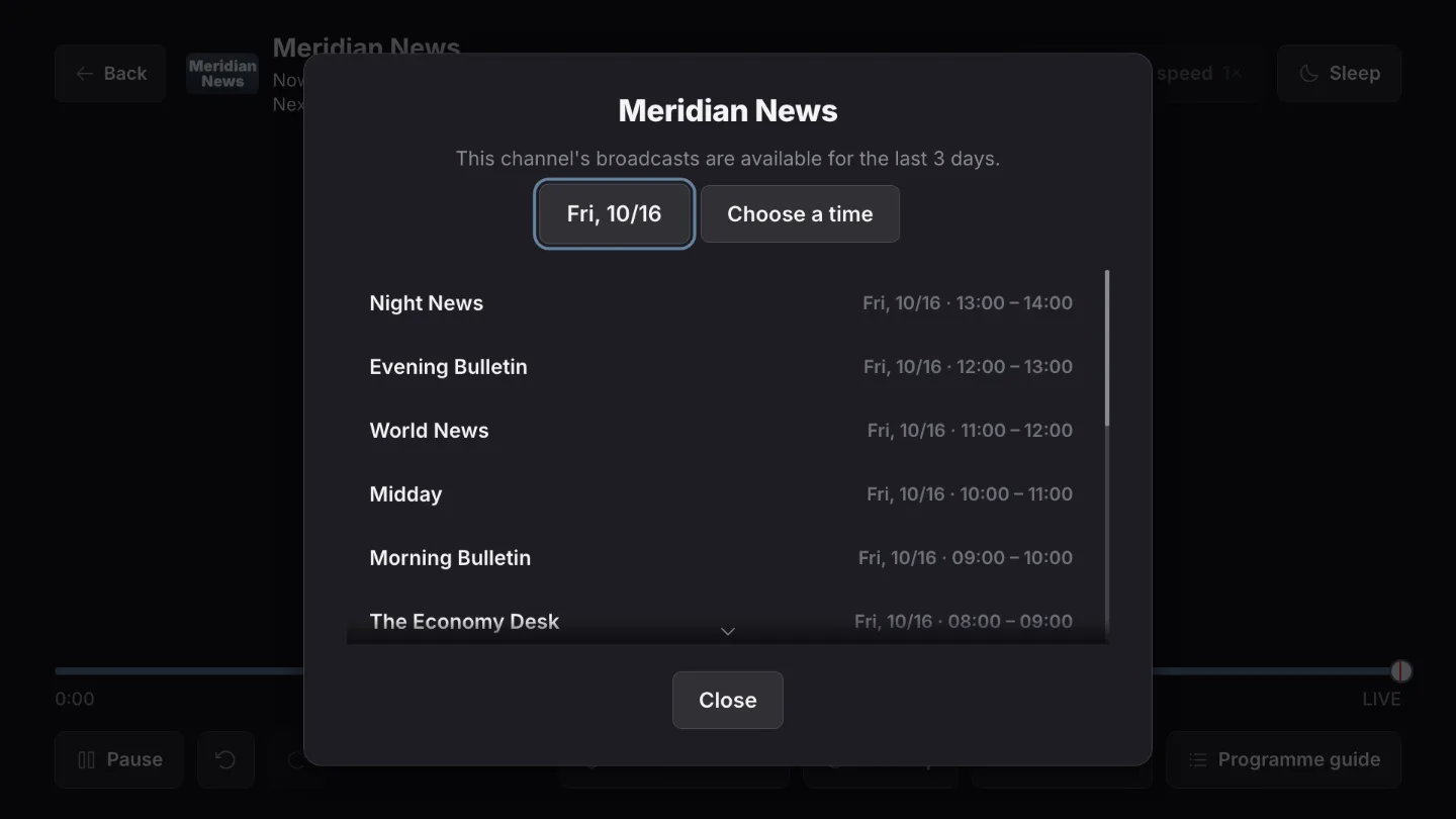 Return to an earlier programme.