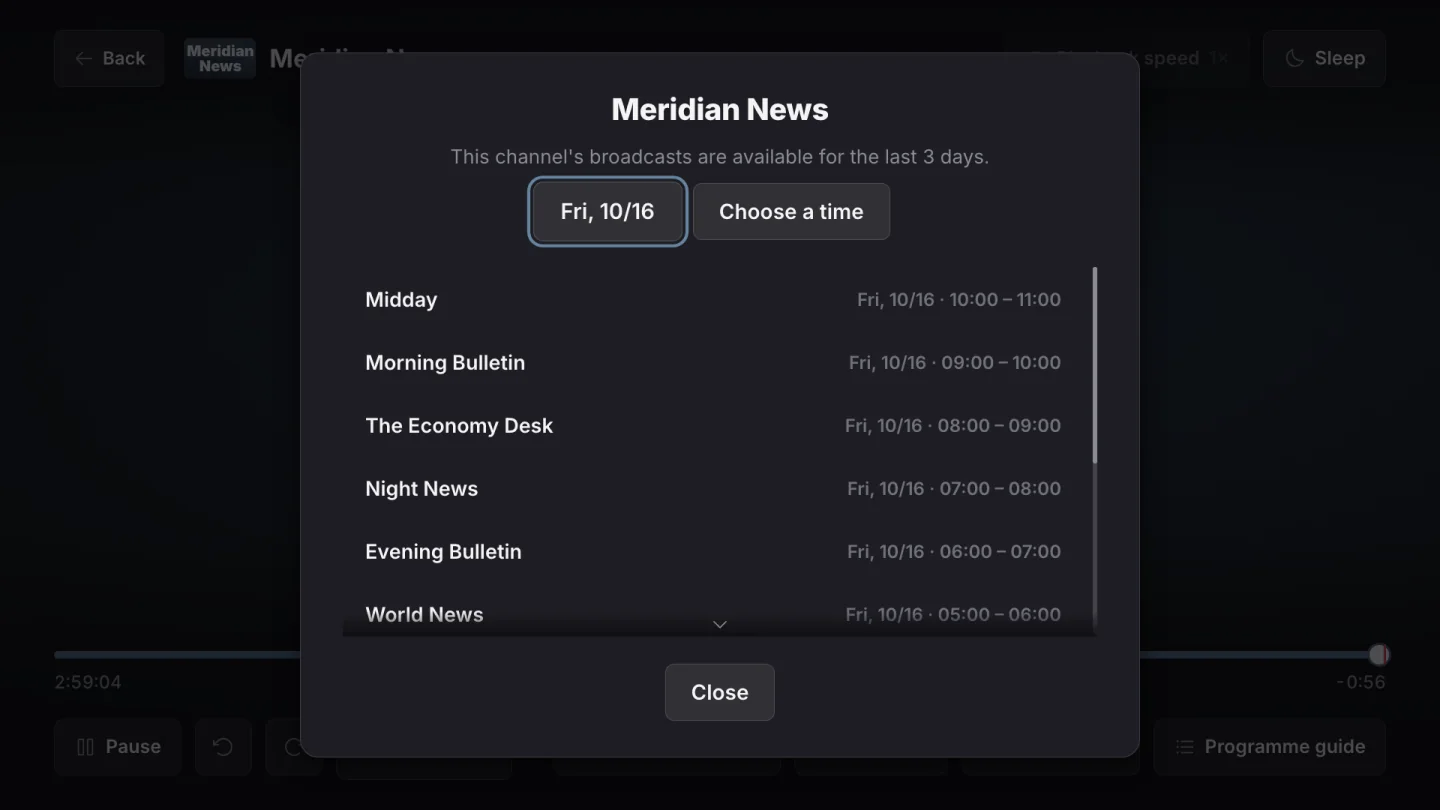 Return to an earlier programme.