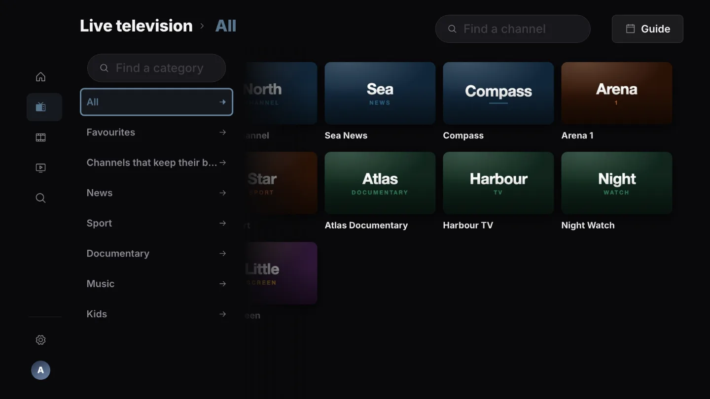 Your live channels