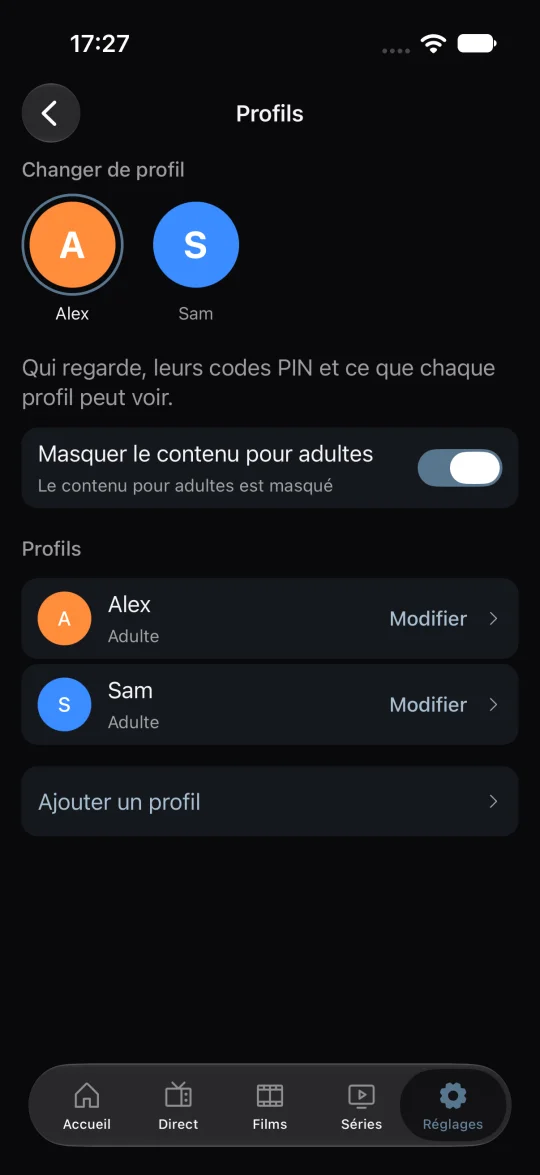 Profils et code PIN