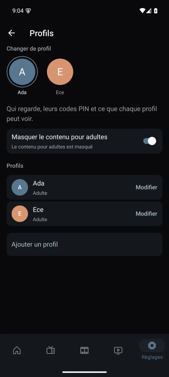 Profils et code PIN