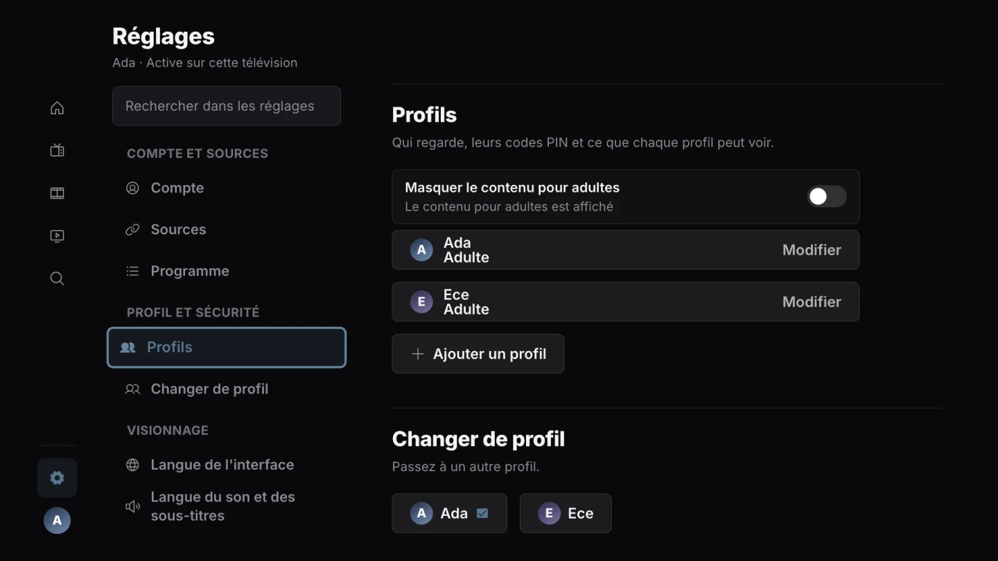 Profils et code PIN