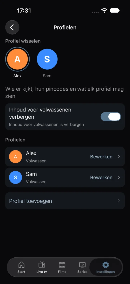 Profielen en pincode