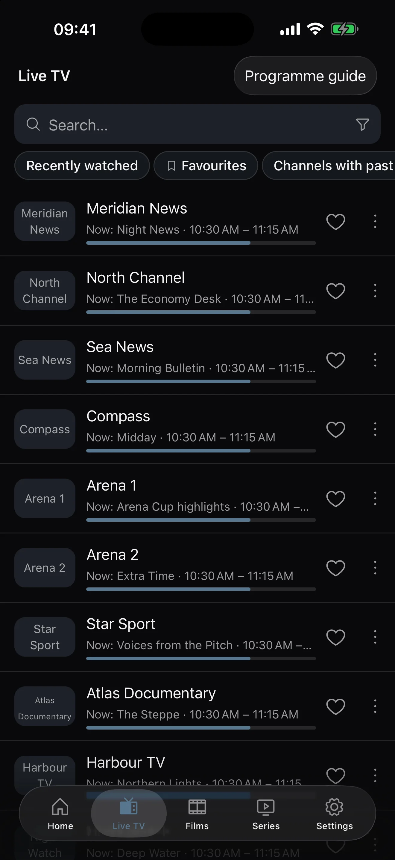 Your live channels