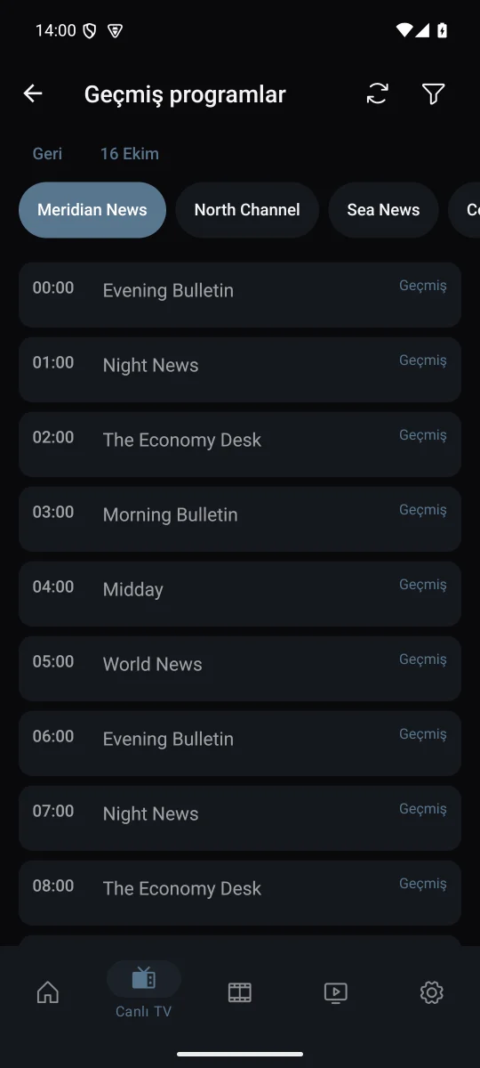 Geçmiş bir programa dönün.