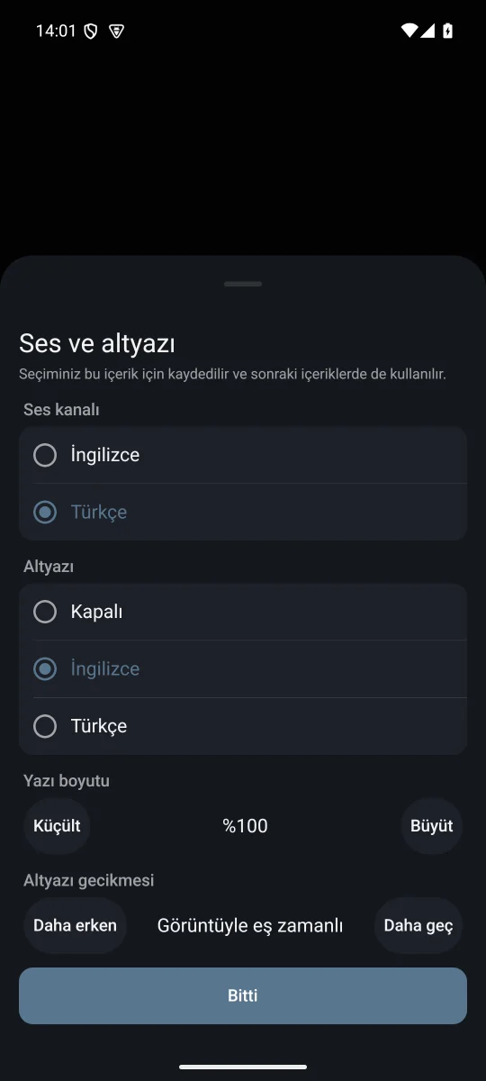 Sesi ve altyazıyı seçin.