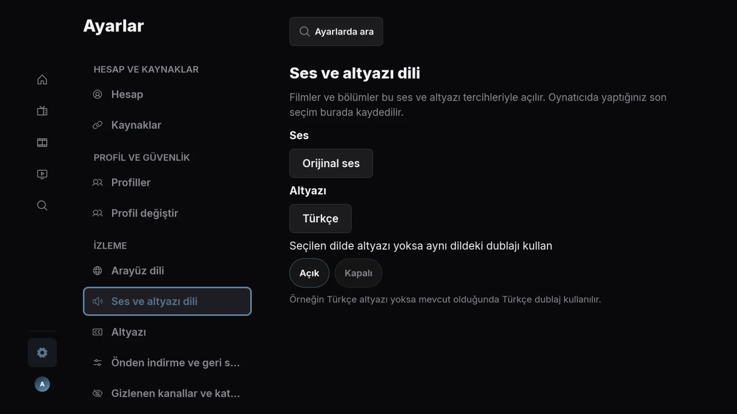 Ses ve altyazı tercihlerinizi belirleyin.