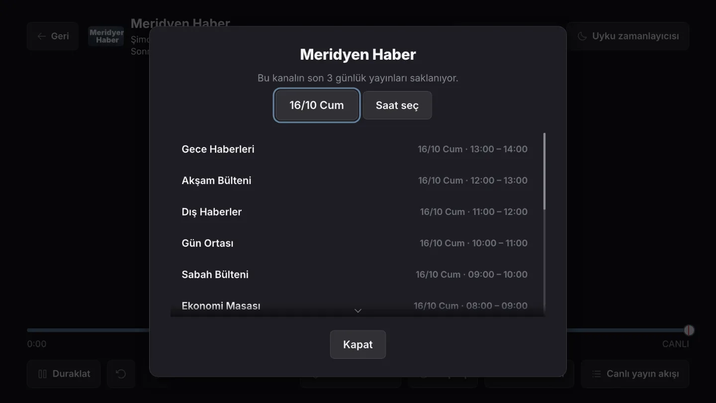 Geçmiş bir programa dönün.
