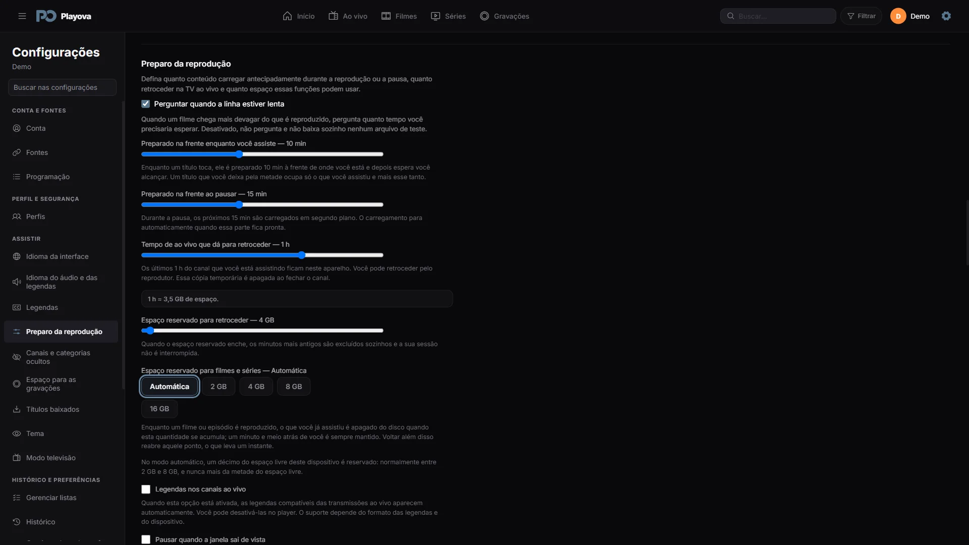 Opções de buffer